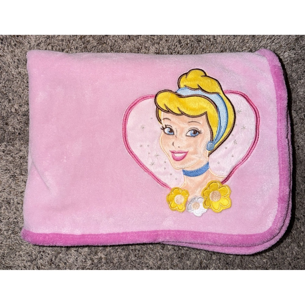 Disney Princess Cinderella Baby Blanket Pink Fleece Heart 30x40 Stroller Lovey